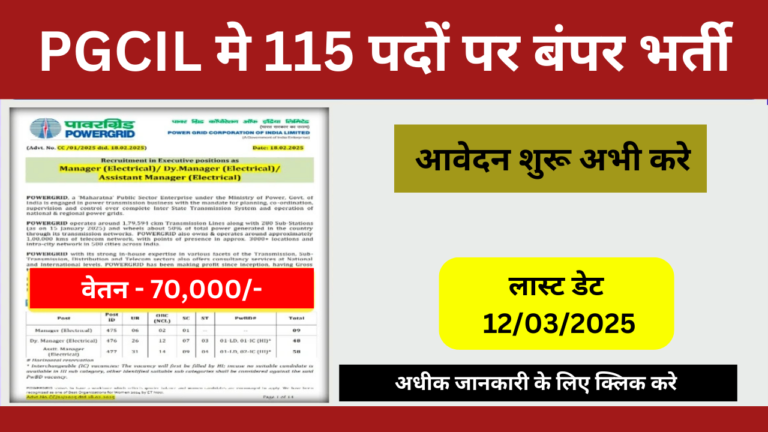 PGCIL Executive Recruitment 2025: 115 पदों पर बंपर भर्ती, जानें आवेदन प्रक्रिया!