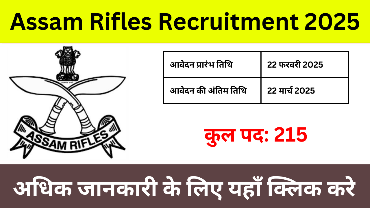 Assam Rifles Recruitment 2025: 210+ पदों पर बंपर भर्ती!